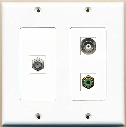 RiteAV - 1 Port RCA Green 1 Port Coax Cable TV- F-Type 1 Port BNC - 2 Gang Wall Plate
