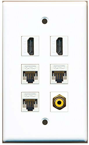 RiteAV - 2 HDMI 1 Port RCA Yellow 3 Port Cat5e Ethernet White Wall Plate