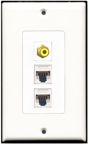 RiteAV - 1 Port RCA Yellow 2 Port Cat5e Ethernet White Wall Plate Decorative