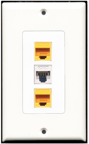 RiteAV - 1 Port Cat5e Ethernet White 2 Port Cat5e Ethernet Yellow Wall Plate Decorative