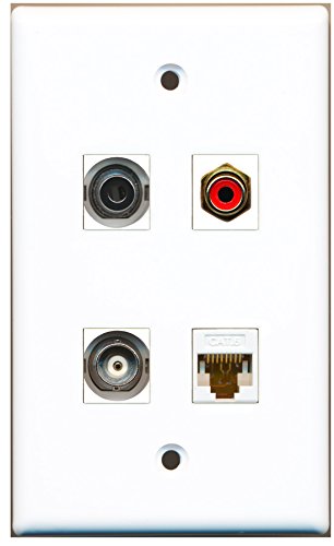 RiteAV - 1 Port RCA Red 1 Port 3.5mm 1 Port BNC 1 Port Cat6 Ethernet White Wall Plate