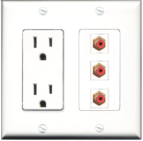 RiteAV - 15 Amp Power Outlet 3 Port RCA Red Decorative Wall Plate