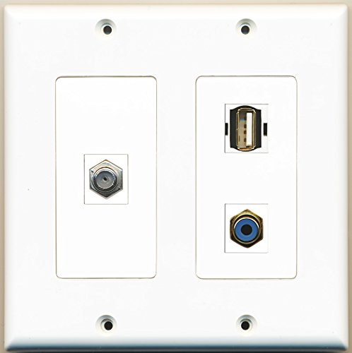 RiteAV - 1 Port RCA Blue 1 Port Coax Cable TV- F-Type 1 Port USB A-A - 2 Gang Wall Plate