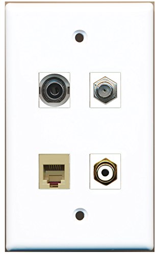 RiteAV - 1 Port RCA White 1 Port Coax Cable TV- F-Type 1 Port Phone RJ11 RJ12 Beige 1 Port 3.5mm Wall Plate