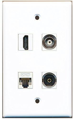 RiteAV - 1 Port HDMI 1 Port Toslink 1 Port BNC 1 Port Cat5e Ethernet White Wall Plate