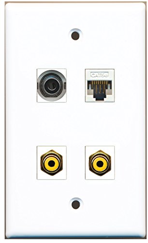 RiteAV - 2 Port RCA Yellow 1 Port 3.5mm 1 Port Cat5e Ethernet White Wall Plate