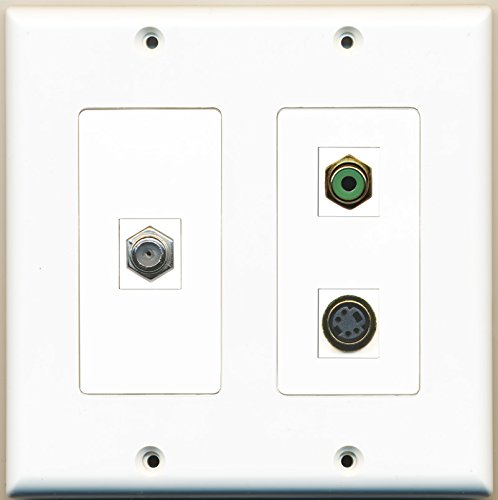 RiteAV - 1 Port RCA Green 1 Port Coax Cable TV- F-Type 1 Port S-Video - 2 Gang Wall Plate