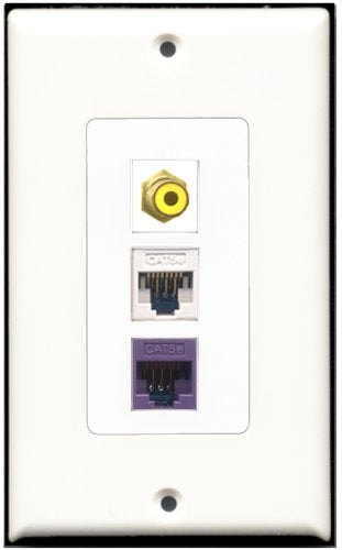 RiteAV - 1 Port RCA Yellow 1 Cat5e Ethernet White 1 Cat5e Ethernet Purple Wall Plate Decorative