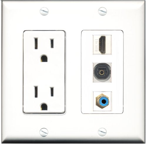 RiteAV - 15 Amp Power Outlet 1 Port HDMI 1 Port RCA Blue 1 Port Toslink Decorative Wall Plate