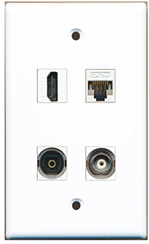 RiteAV - 1 Port HDMI 1 Port Toslink 1 Port BNC 1 Port Cat5e Ethernet White Wall Plate
