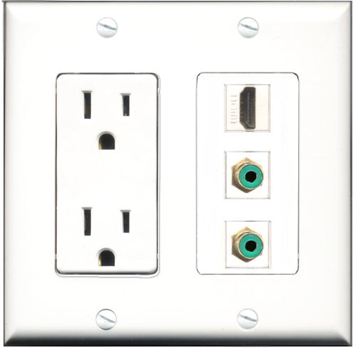 RiteAV - 15 Amp Power Outlet 1 Port HDMI 2 Port RCA Green Decorative Wall Plate