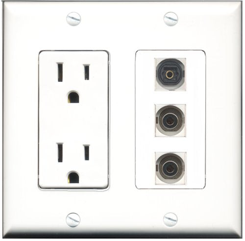 RiteAV - 15 Amp Power Outlet 1 Port Toslink 2 Port 3.5mm Decorative Wall Plate