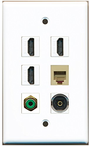 RiteAV - 3 HDMI 1 Port RCA Green 1 Port Phone RJ11 RJ12 Beige 1 Port Toslink Wall Plate