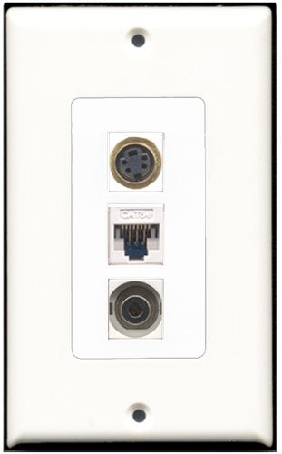 RiteAV - 1 Port S-Video 1 3.5mm 1 Cat5e Ethernet White Wall Plate Decorative