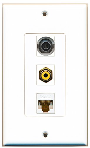 RiteAV - 1 Port RCA Yellow and 1 Port 3.5mm and 1 Port Cat6 Ethernet White Decorative Wall Plate Decorative