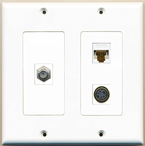 RiteAV - 1 Port Coax Cable TV- F-Type 1 Port S-Video 1 Port Cat6 Ethernet White - 2 Gang Wall Plate