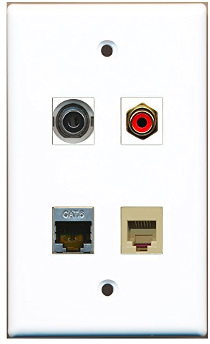 RiteAV - 1 Port RCA Red 1 Port Phone RJ11 RJ12 Beige 1 Port Shielded Cat6 Ethernet 1 Port 3.5mm Wall Plate