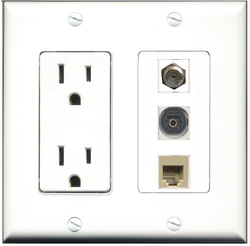 RiteAV - 15 Amp Power Outlet 1 Port Coax 1 Port Phone Beige 1 Port Toslink Decorative Wall Plate