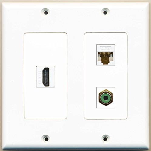 RiteAV - 1 Port HDMI 1 Port RCA Green 1 Port Cat6 Ethernet White - 2 Gang Wall Plate