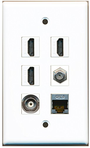 RiteAV - 3 HDMI 1 Port Coax Cable TV- F-Type 1 Port Shielded Cat6 Ethernet 1 Port BNC Wall Plate