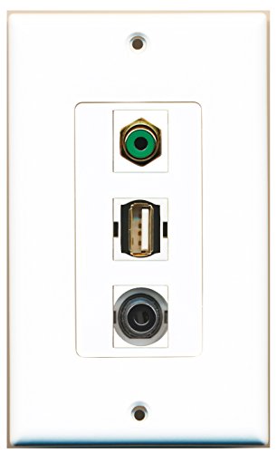 RiteAV - 1 Port RCA Green and 1 Port USB A-A and 1 Port 3.5mm Decorative Wall Plate Decorative