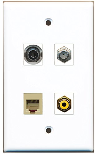 RiteAV - 1 Port RCA Yellow 1 Port Coax Cable TV- F-Type 1 Port Phone RJ11 RJ12 Beige 1 Port 3.5mm Wall Plate