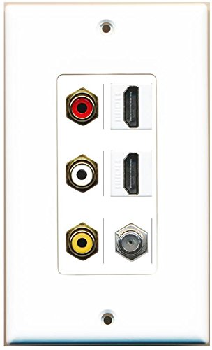 RiteAV 2 HDMI White Coax RCA Composite Decorative Wall Plate White