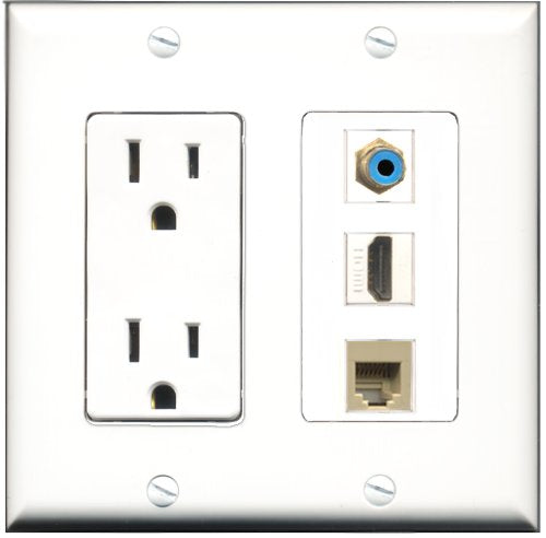 RiteAV - 15 Amp Power Outlet 1 Port HDMI 1 Port RCA Blue 1 Port Phone Beige Decorative Wall Plate