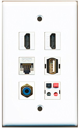 RiteAV - 2 HDMI 1 Port RCA Blue 1 Port USB A-A 1 Port Cat5e Ethernet White 1 Port Speaker Wall Plate