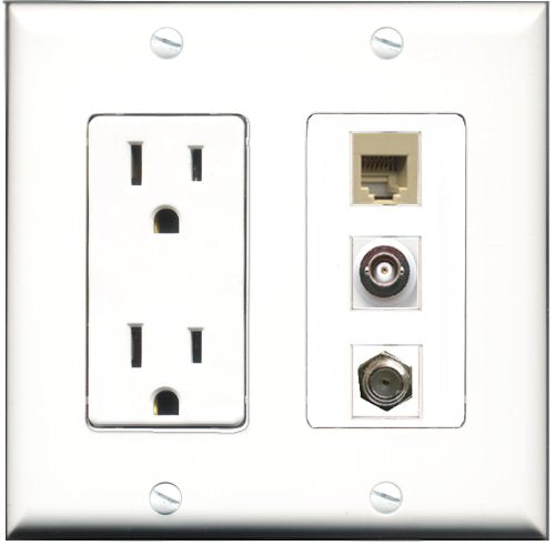 RiteAV - 15 Amp Power Outlet 1 Port Coax 1 Port Phone Beige 1 Port BNC Decorative Wall Plate