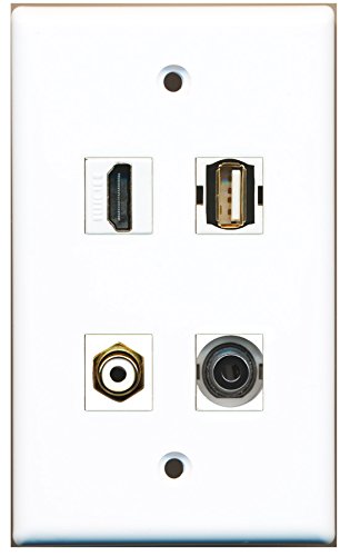RiteAV - 1 Port HDMI 1 Port RCA White 1 Port USB A-A 1 Port 3.5mm Wall Plate