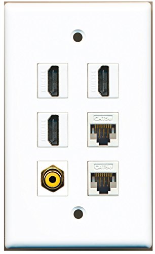 RiteAV - 3 HDMI 1 Port RCA Yellow 2 Port Cat5e Ethernet White Wall Plate