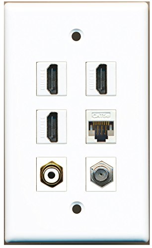 RiteAV - 3 HDMI 1 Port RCA White 1 Port Coax Cable TV- F-Type 1 Port Cat5e Ethernet White Wall Plate