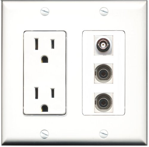 RiteAV - 15 Amp Power Outlet 2 Port 3.5mm 1 Port BNC Decorative Wall Plate