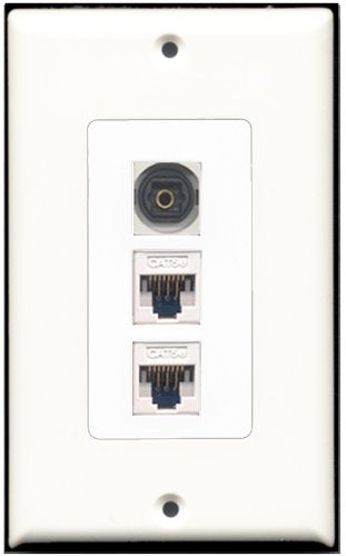 RiteAV - 1 Port Toslink 2 Port Cat5e Ethernet White Wall Plate Decorative