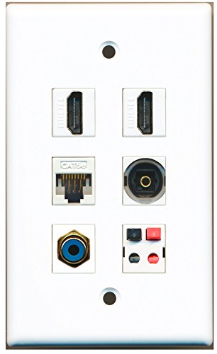 RiteAV - 2 HDMI 1 Port RCA Blue 1 Port Toslink 1 Port Cat5e Ethernet White 1 Port Speaker Wall Plate