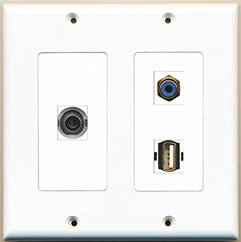 RiteAV - 1 Port RCA Blue 1 Port USB A-A 1 Port 3.5mm - 2 Gang Wall Plate