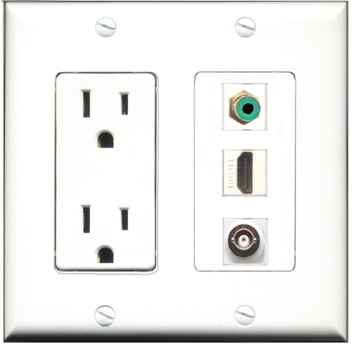 RiteAV - 15 Amp Power Outlet 1 Port HDMI 1 Port RCA Green 1 Port BNC Decorative Wall Plate