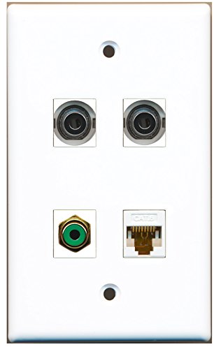 RiteAV - 1 Port RCA Green 2 Port 3.5mm 1 Port Cat6 Ethernet White Wall Plate