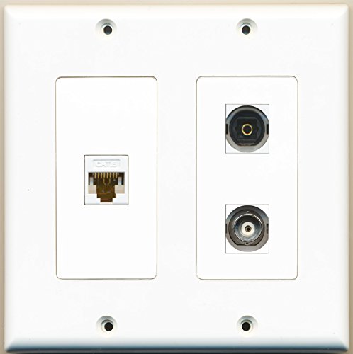 RiteAV - 1 Port Toslink 1 Port BNC 1 Port Cat6 Ethernet White - 2 Gang Wall Plate