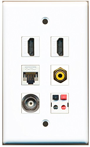 RiteAV - 2 HDMI 1 Port RCA Yellow 1 Port BNC 1 Port Cat5e Ethernet White 1 Port Speaker Wall Plate