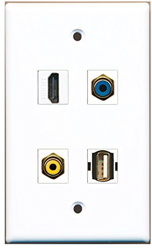 RiteAV - 1 Port HDMI 1 Port RCA Yellow 1 Port RCA Blue 1 Port USB A-A Wall Plate