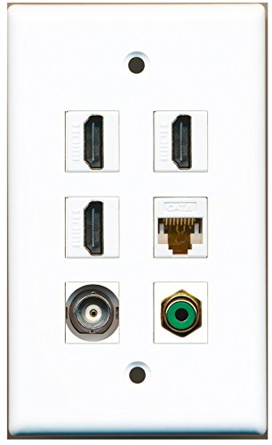 RiteAV - 3 HDMI 1 Port RCA Green 1 Port BNC 1 Port Cat6 Ethernet White Wall Plate