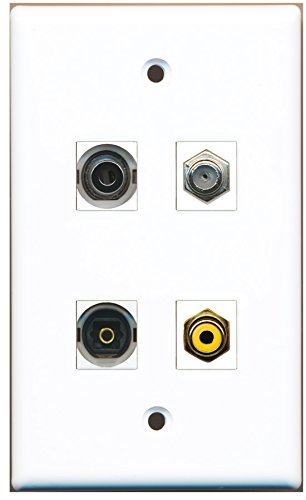 RiteAV - 1 Port RCA Yellow 1 Port Coax Cable TV- F-Type 1 Port Toslink 1 Port 3.5mm Wall Plate
