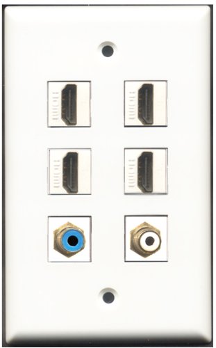 RiteAV - 4 Port HDMI 1 RCA White 1 RCA Blue Wall Plate