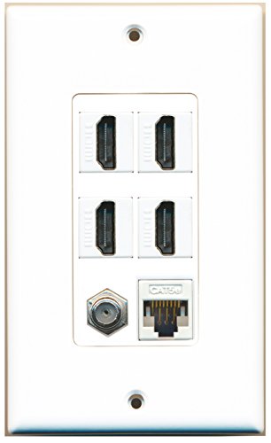 RiteAV - 4 Port HDMI 1 Coax Cable TV- F-Type 1 Cat5e Ethernet White Wall Plate Decorative