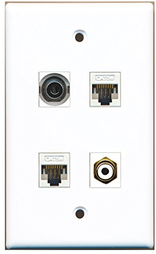 RiteAV - 1 Port RCA White 1 Port 3.5mm 2 Port Cat5e Ethernet White Wall Plate