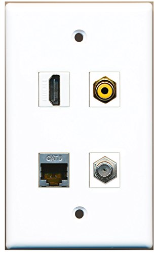 RiteAV - 1 Port HDMI 1 Port RCA Yellow 1 Port Coax Cable TV- F-Type 1 Port Shielded Cat6 Ethernet Wall Plate