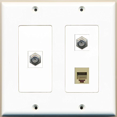 RiteAV - 2 Port Coax Cable TV- F-Type 1 Port Phone RJ11 RJ12 Beige - 2 Gang Wall Plate