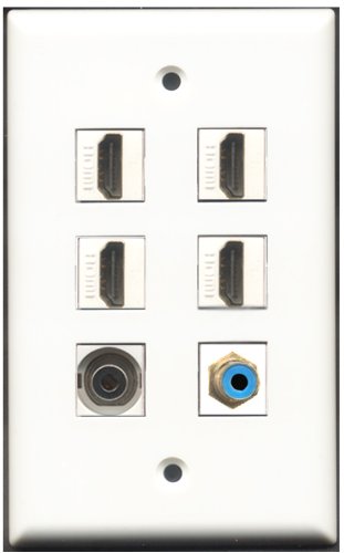 RiteAV - 4 Port HDMI 1 RCA Blue 1 3.5mm Wall Plate